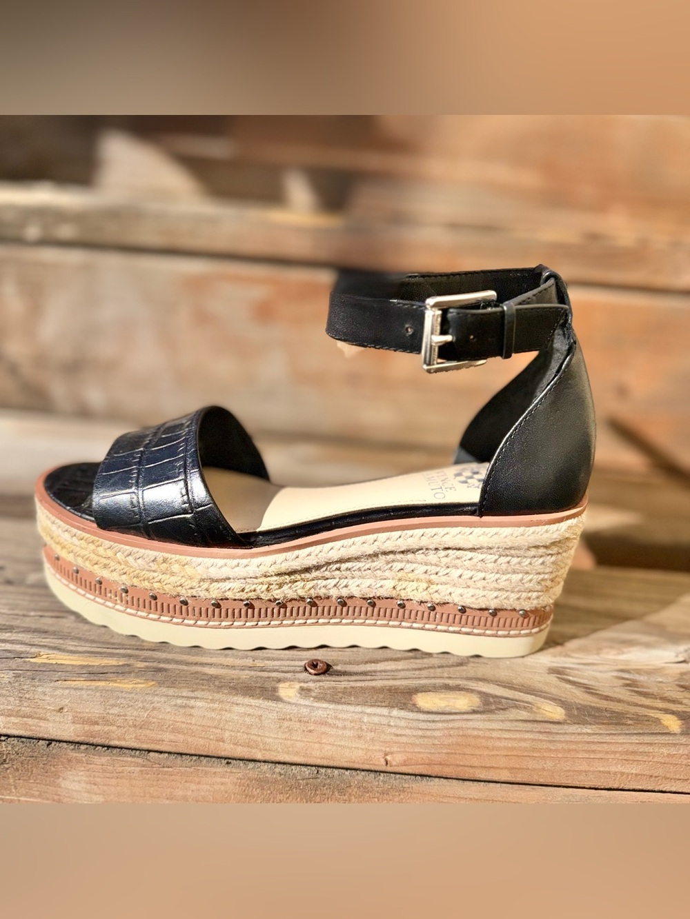 Vince Camuto Meestana Black Espadrille Wedges 7.5